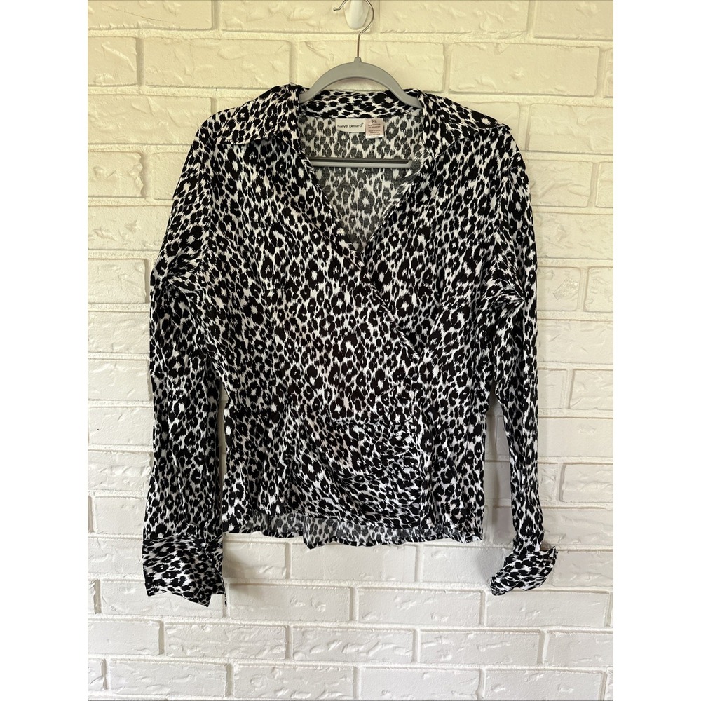 Designer Harve Benard Black/white Size Womens XL Tunic Top Wrap Blouse